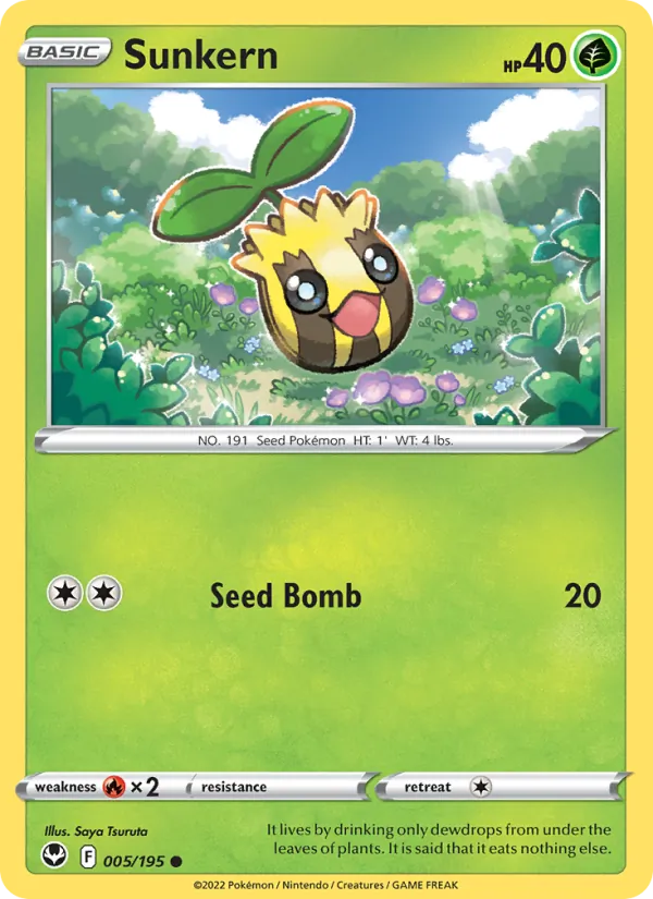 Sunkern Reverse Holo 005/195 Silver Tempest Pokémon Card