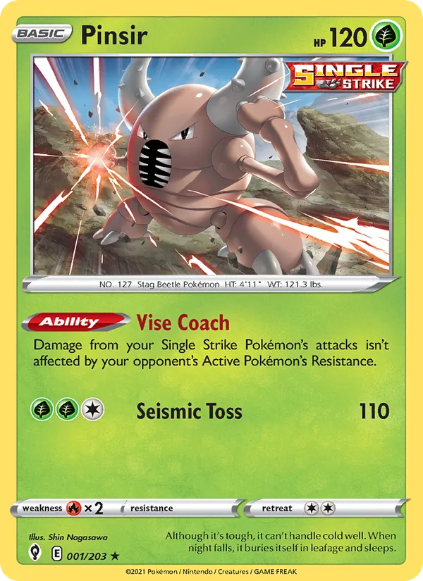Pinsir Reverse Holo 001/203 Evolving Skies Pokémon Card
