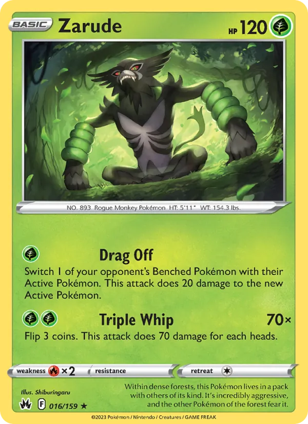 Zarude Reverse Holo 016/159 Crown Zenith Pokémon Card