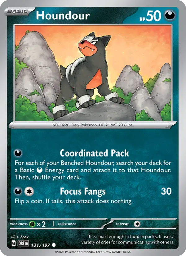 Houndour Reverse Holo 131/197 Obsidian Flames Pokémon Card