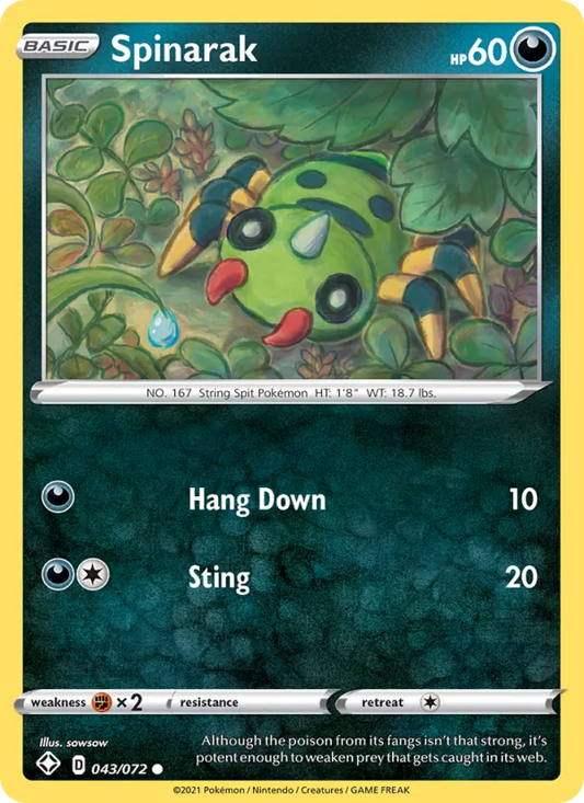 Spinarak Normal 043/72 Shining Fates Pokémon Card