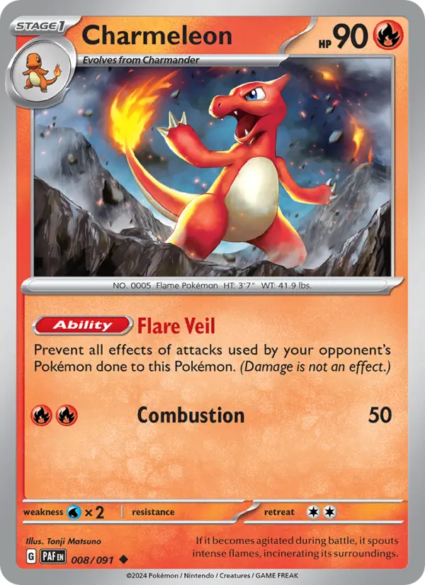 Charmeleon Reverse Holo 008/91 Paldean Fates Pokémon Card