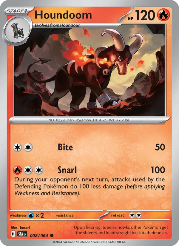 Houndoom Non-Foil 008/64 Shrouded Fable Pokémon Card