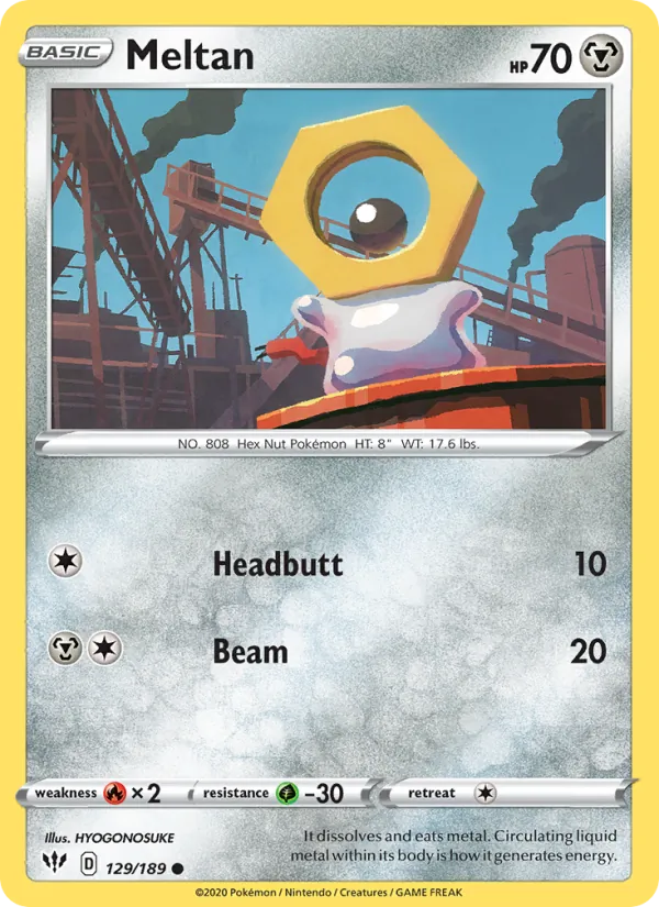 Meltan Reverse Holo 129/189 Darkness Ablaze Pokémon Card