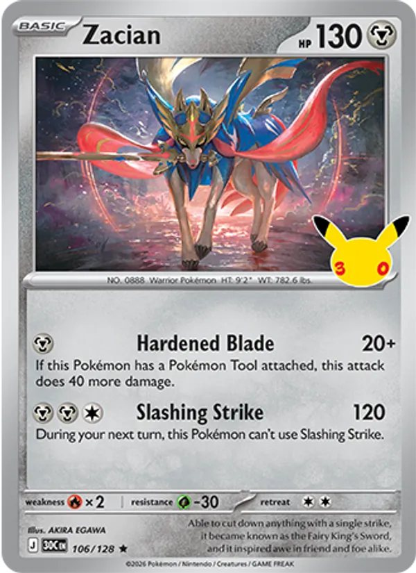 Zacian Normal 106/128 30th Celebration Pokémon Card