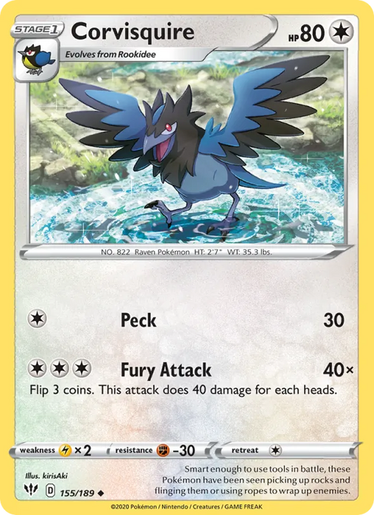Corvisquire Normal 155/189 Darkness Ablaze Pokémon Card