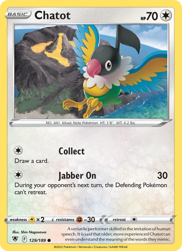 Chatot Reverse Holo 129/189 Astral Radiance Pokémon Card