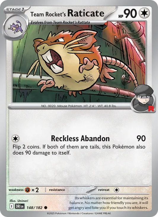 Team Rocket's Raticate Normal 148/182 Destined Rivals Pokémon Card