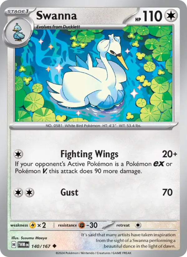 Swanna Reverse Holo 140/167 Twilight Masquerade Pokémon Card