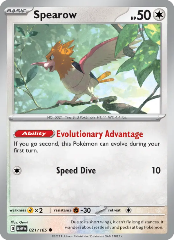 Spearow Reverse Holo 021/165 151 Pokémon Card