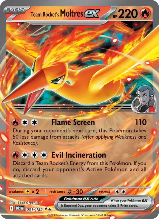 Team Rocket's Moltres ex Holo 031/182 Destined Rivals Pokémon Card