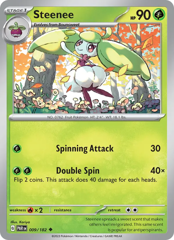Steenee Reverse Holo 009/182 Paradox Rift Pokémon Card
