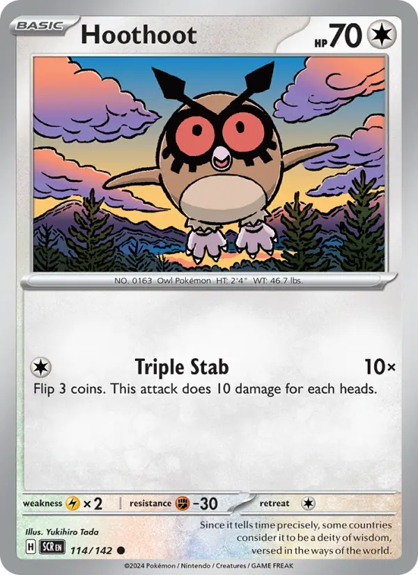 Hoothoot Reverse Holo 114/142 Stellar Crown Pokémon Card