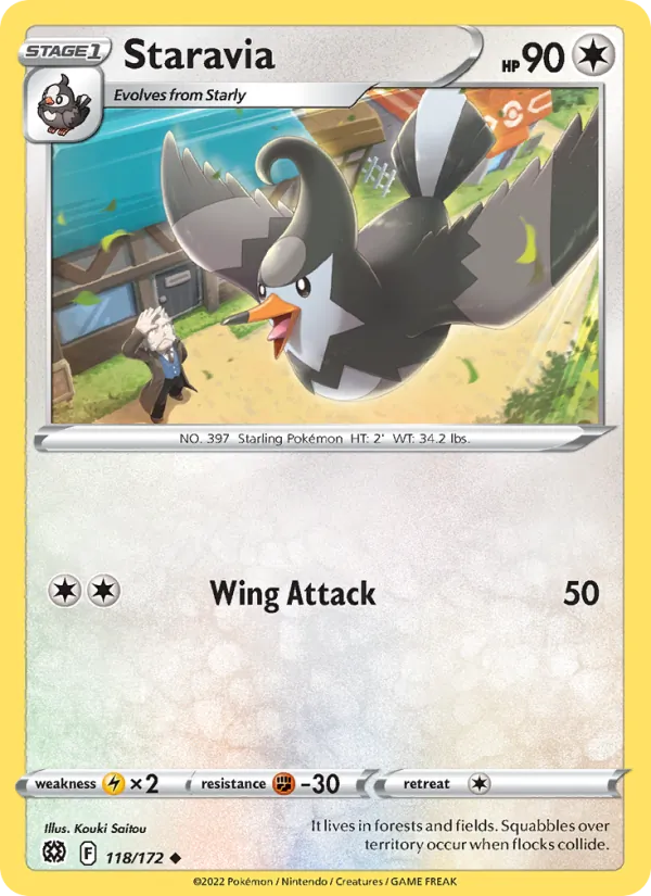 Staravia Reverse Holo 118/172 Brilliant Stars Pokémon Card
