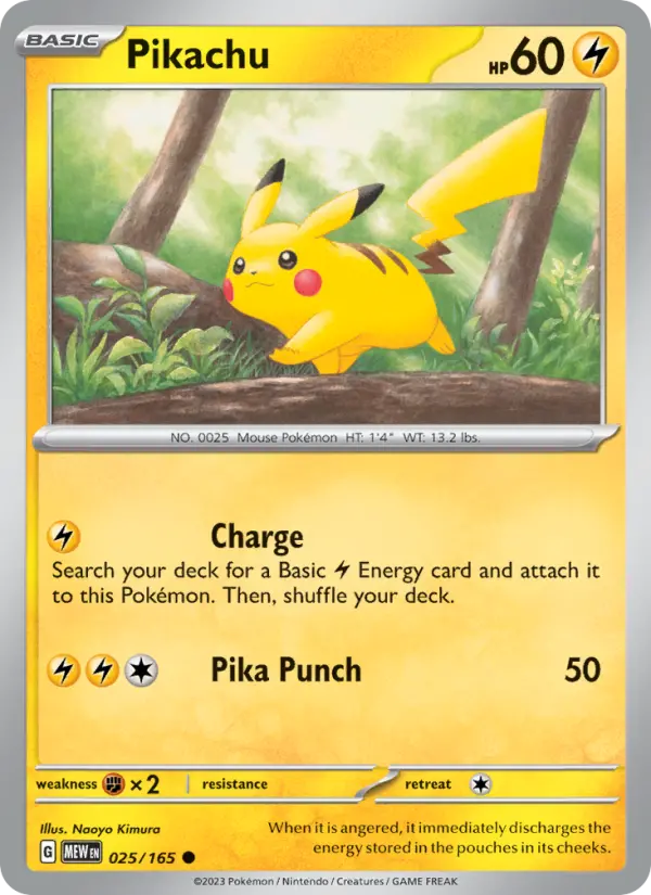 Pikachu Reverse Holo 025/165 151 Pokémon Card