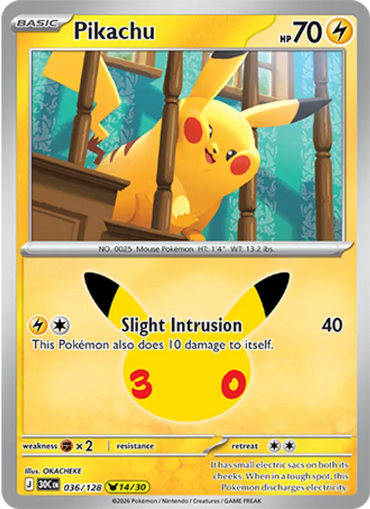 Pikachu Normal 036/128 30th Celebration Pokémon Card