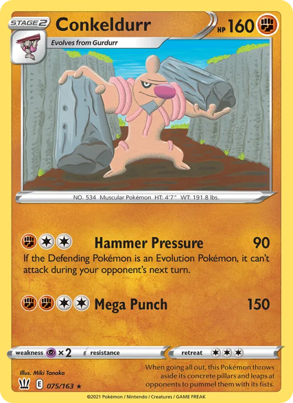 Conkeldurr Reverse Holo 075/163 Battle Styles Pokémon Card