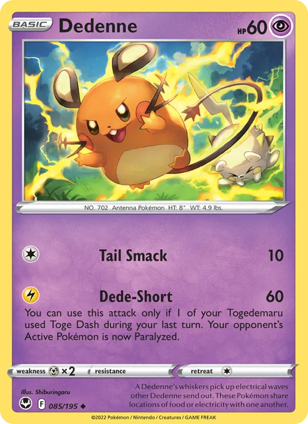 Dedenne Reverse Holo 085/195 Silver Tempest Pokémon Card