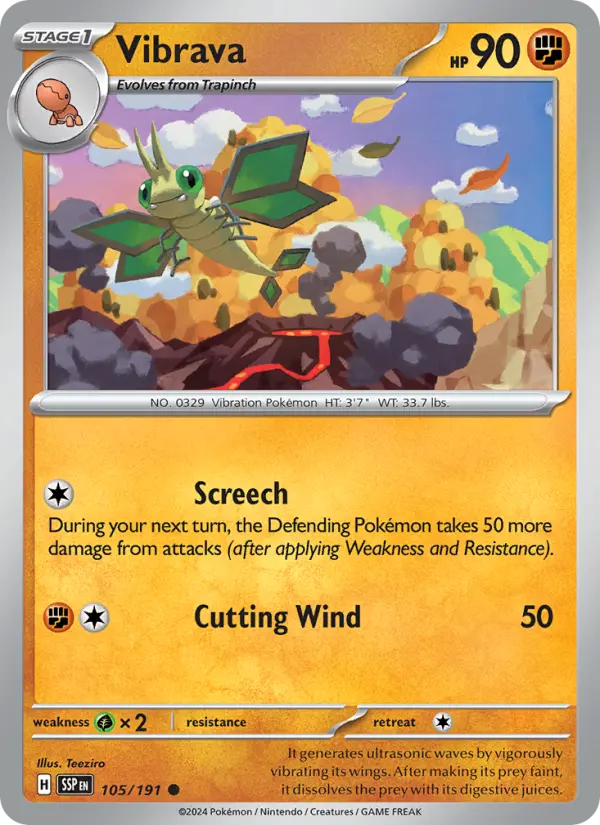 Vibrava Reverse Holo 105/191 Surging Sparks Pokémon Card