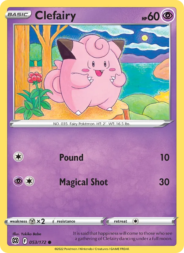 Clefairy Reverse Holo 053/172 Brilliant Stars Pokémon Card