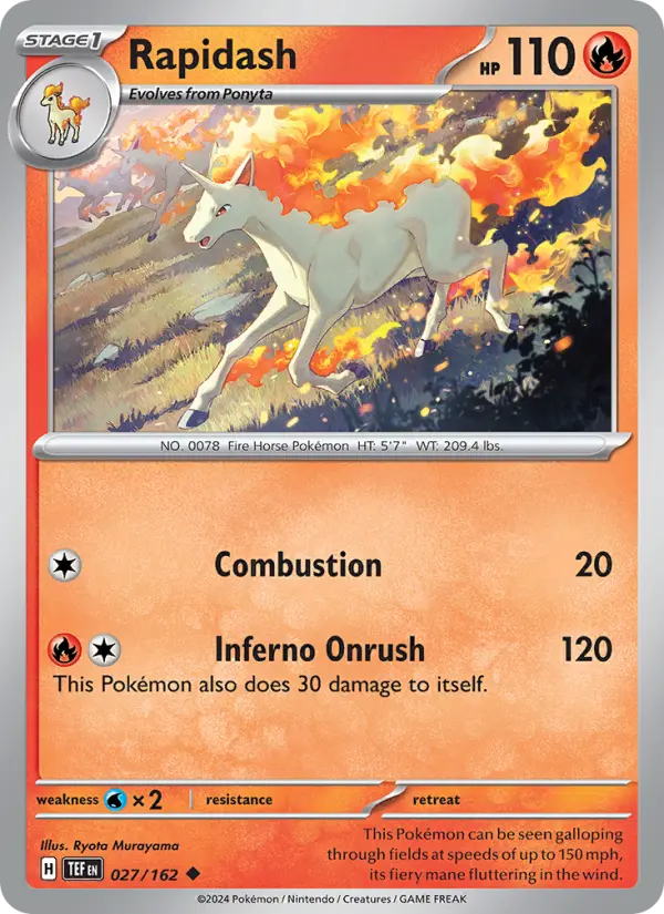 Rapidash Reverse Holo 027/162 Temporal Forces Pokémon Card