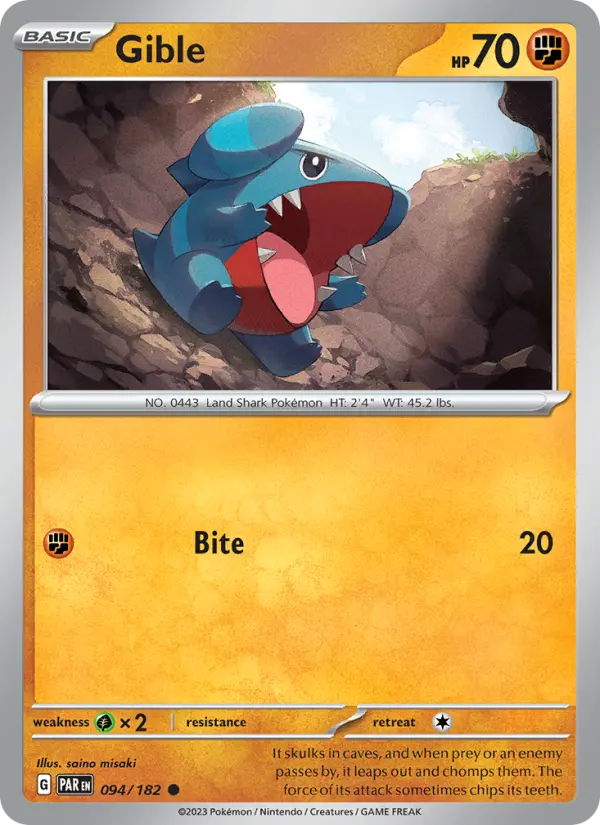 Gible Reverse Holo 094/182 Paradox Rift Pokémon Card