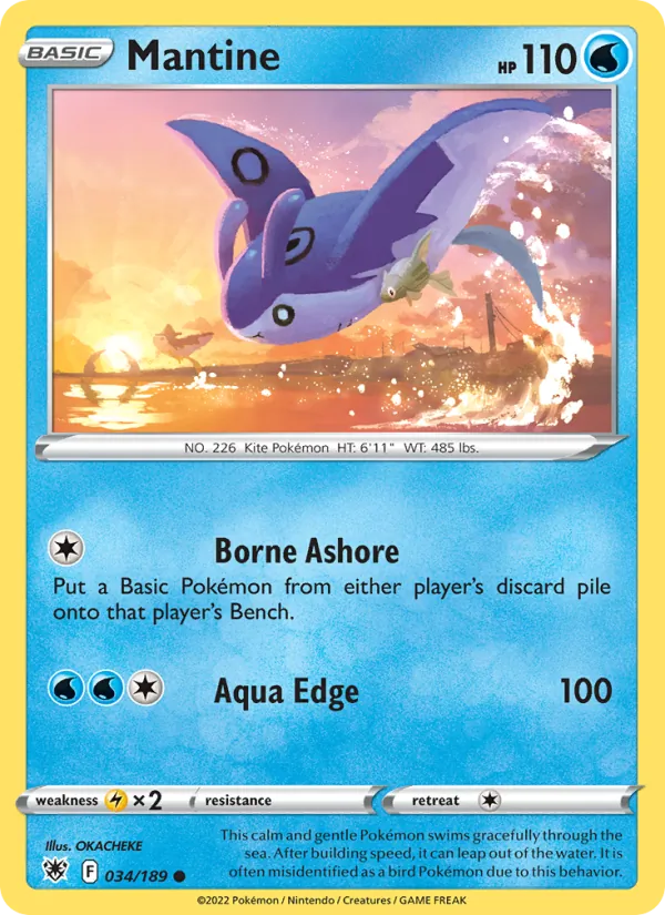 Mantine Reverse Holo 034/189 Astral Radiance Pokémon Card