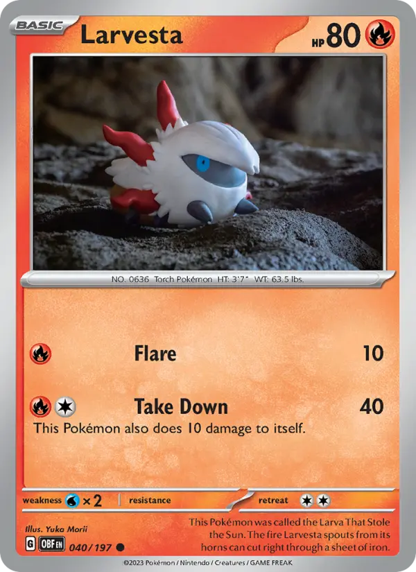 Larvesta Reverse Holo 040/197 Obsidian Flames Pokémon Card