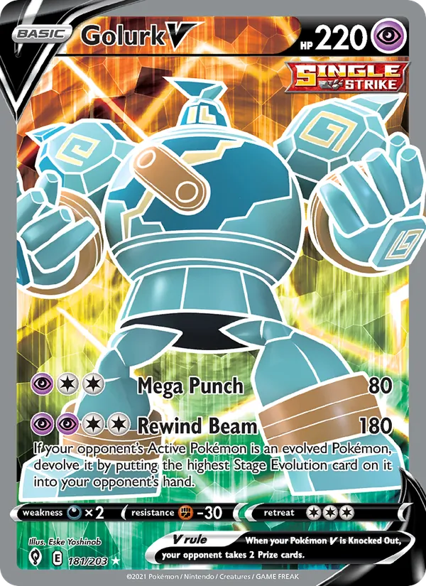Golurk V Holo 181/203 Evolving Skies Pokémon Card