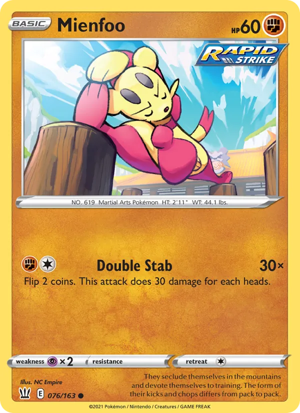 Mienfoo Reverse Holo 076/163 Battle Styles Pokémon Card