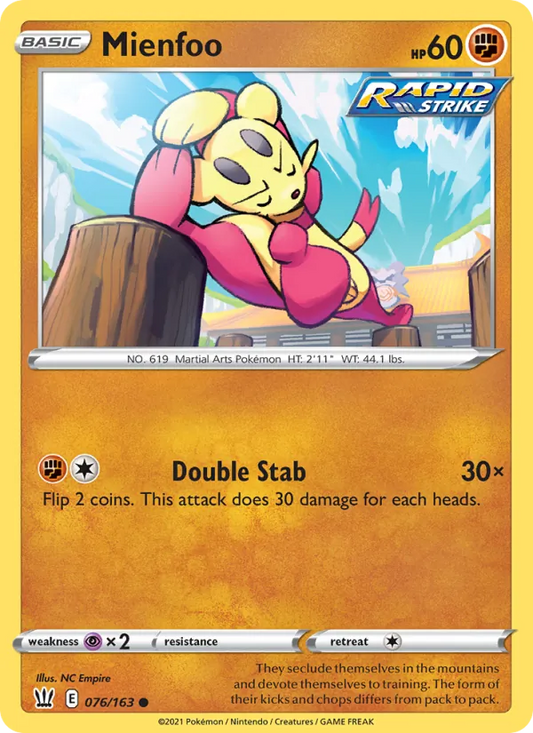 Mienfoo Reverse Holo 076/163 Battle Styles Pokémon Card