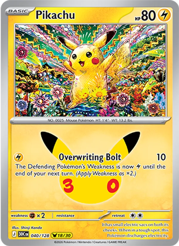 Pikachu Normal 040/128 30th Celebration Pokémon Card