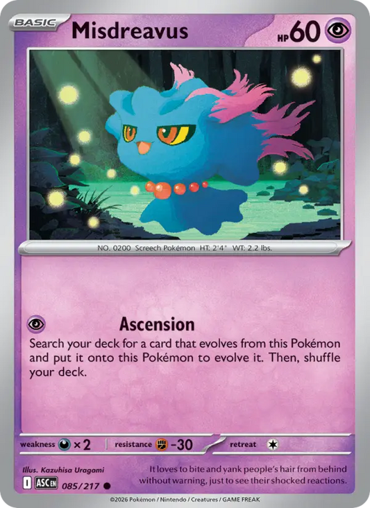 Misdreavus Reverse Holo 085/217 Ascended Heroes Pokémon Card