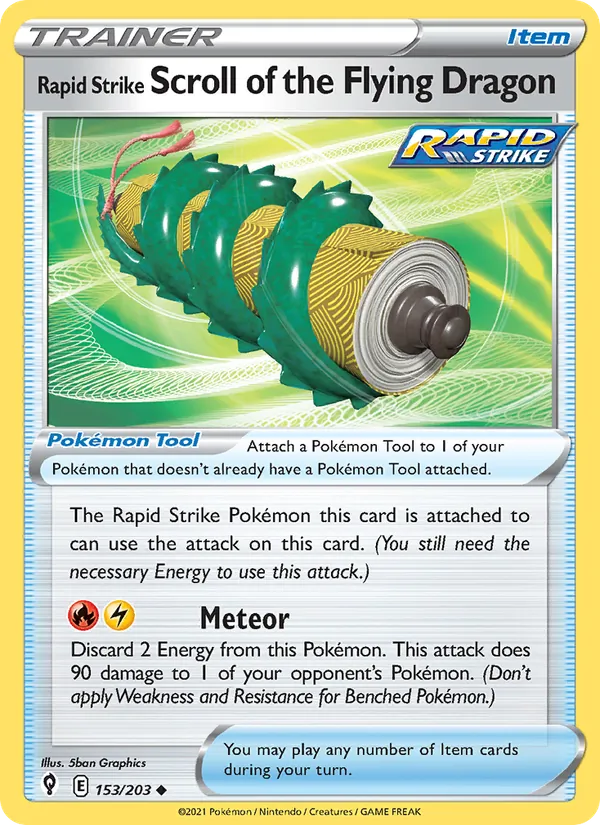 Rapid Strike Scroll of the Flying Dragon Reverse Holo 153/203 Evolving Skies Pokémon Card