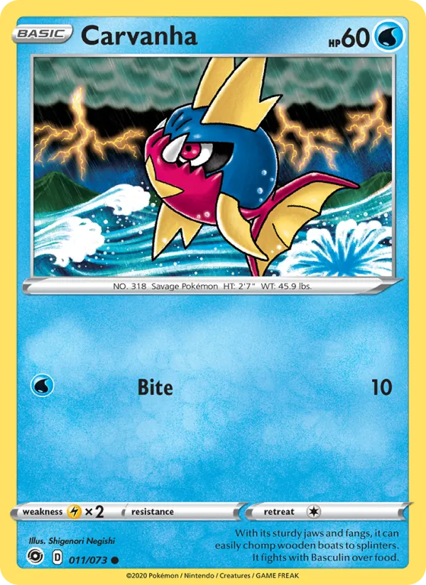 Carvanha Reverse Holo 011/73 Champion's Path Pokémon Card