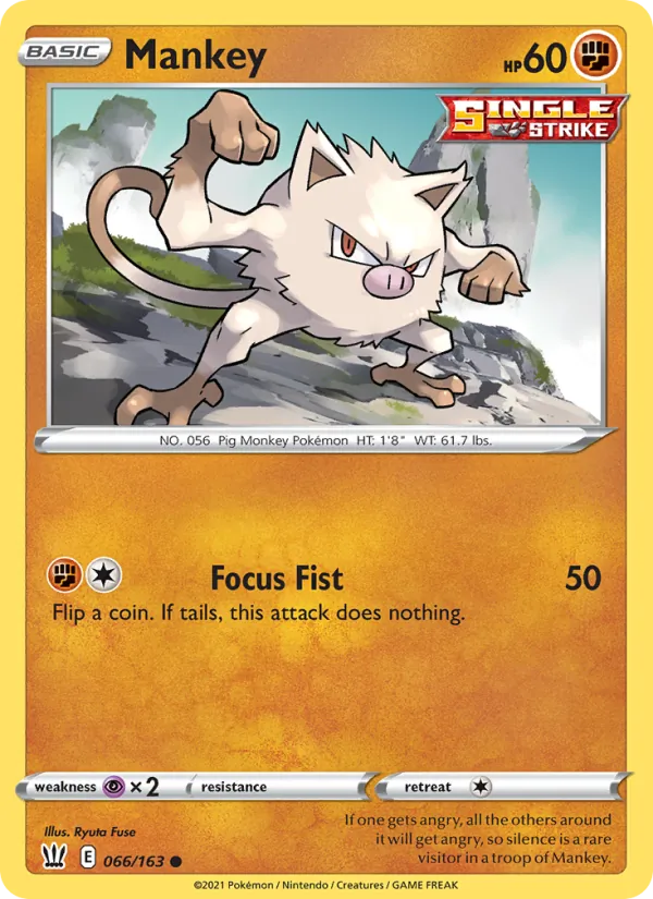 Mankey Reverse Holo 066/163 Battle Styles Pokémon Card