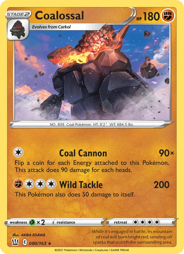 Coalossal Reverse Holo 080/163 Battle Styles Pokémon Card