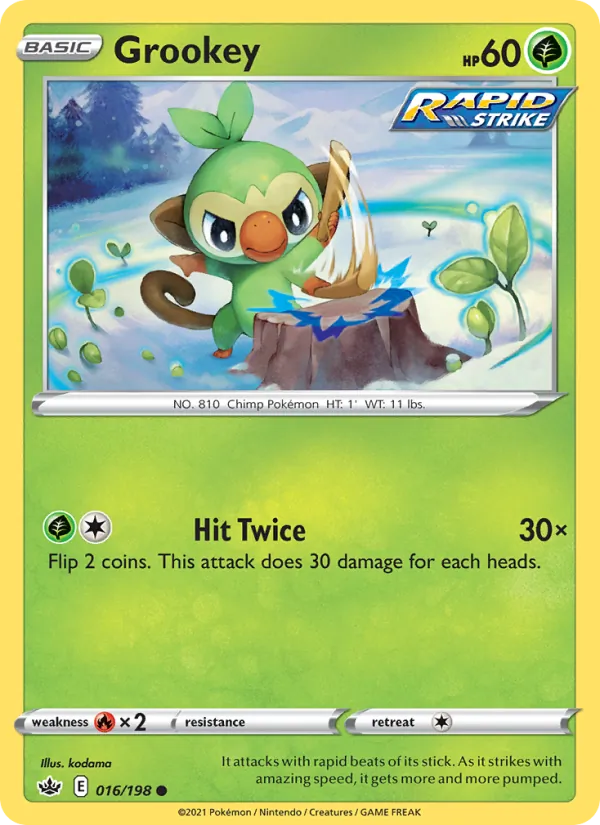 Grookey Reverse Holo 016/198 Chilling Reign Pokémon Card