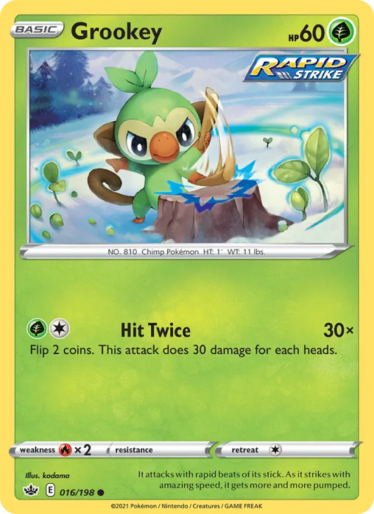 Grookey Reverse Holo 016/198 Chilling Reign Pokémon Card
