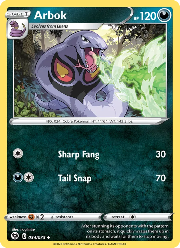 Arbok Reverse Holo 034/73 Champion's Path Pokémon Card