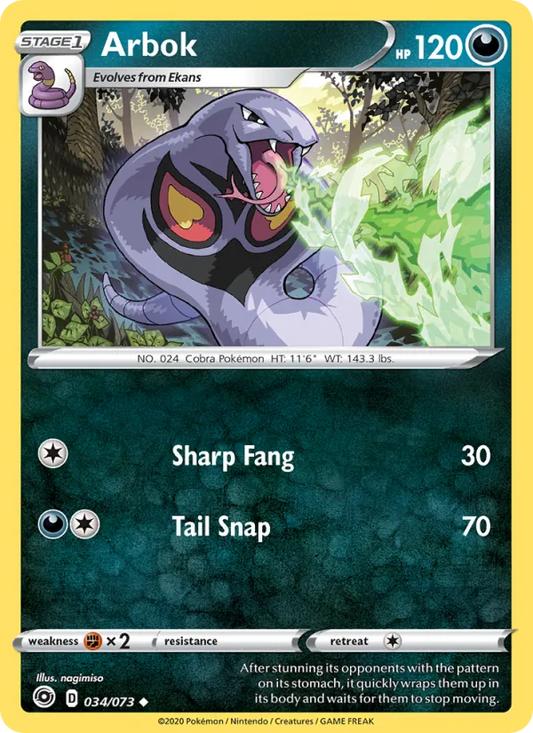 Arbok Reverse Holo 034/73 Champion's Path Pokémon Card