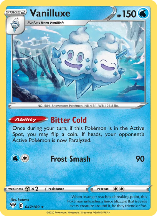 Vanilluxe Reverse Holo 047/189 Darkness Ablaze Pokémon Card