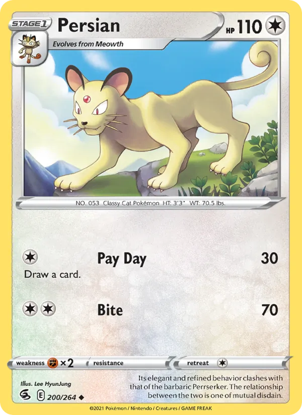 Persian Reverse Holo 200/264 Fusion Strike Pokémon Card