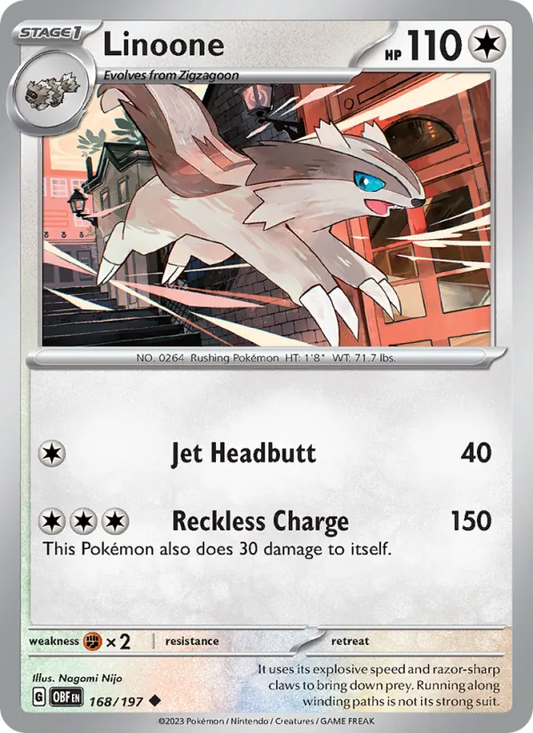 Linoone Normal 168/197 Obsidian Flames Pokémon Card