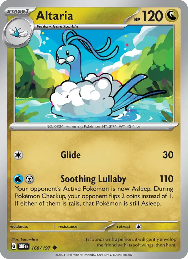 Altaria Reverse Holo 160/197 Obsidian Flames Pokémon Card
