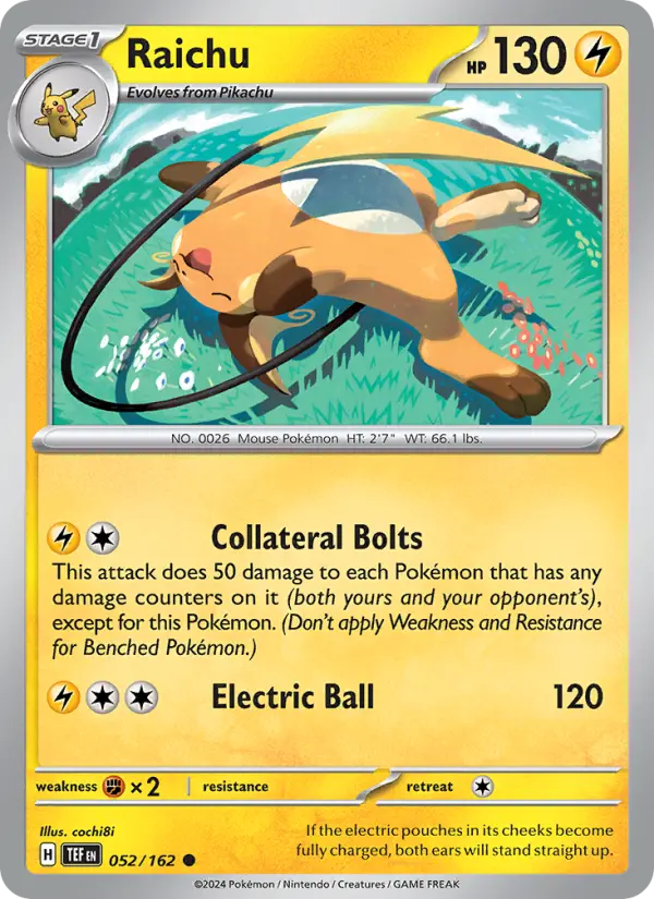 Raichu Reverse Holo 052/162 Temporal Forces Pokémon Card