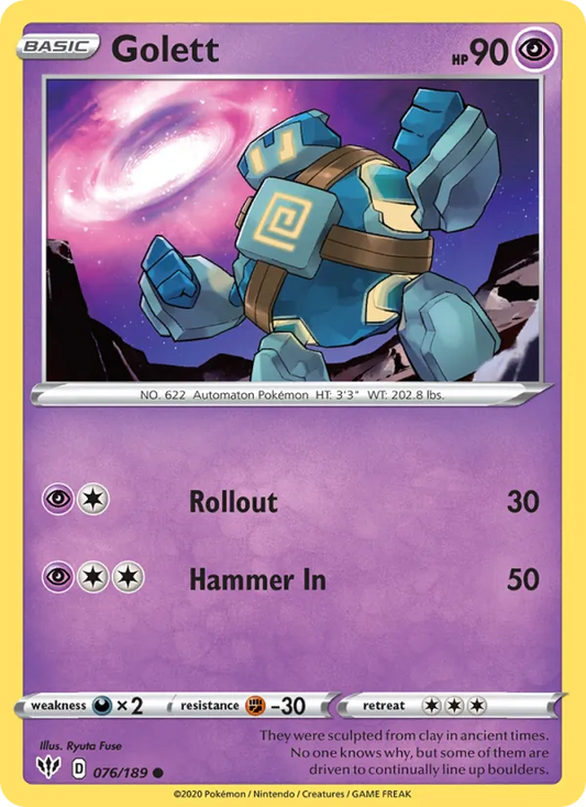 Golett Reverse Holo 076/189 Darkness Ablaze Pokémon Card