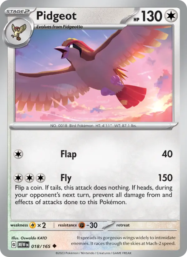 Pidgeot Reverse Holo 018/165 151 Pokémon Card
