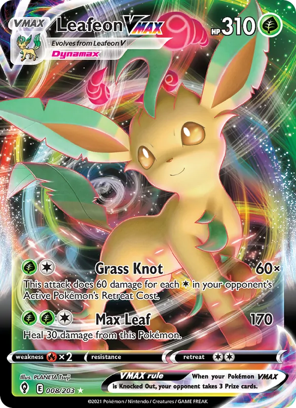 Leafeon VMAX Holo 008/203 Evolving Skies Pokémon Card