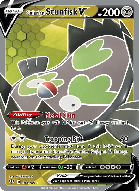 Galarian Stunfisk V Holo 184/189 Darkness Ablaze Pokémon Card